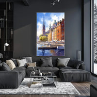 European Waterfront Scene: Vibrant Historical Cityscape Poster