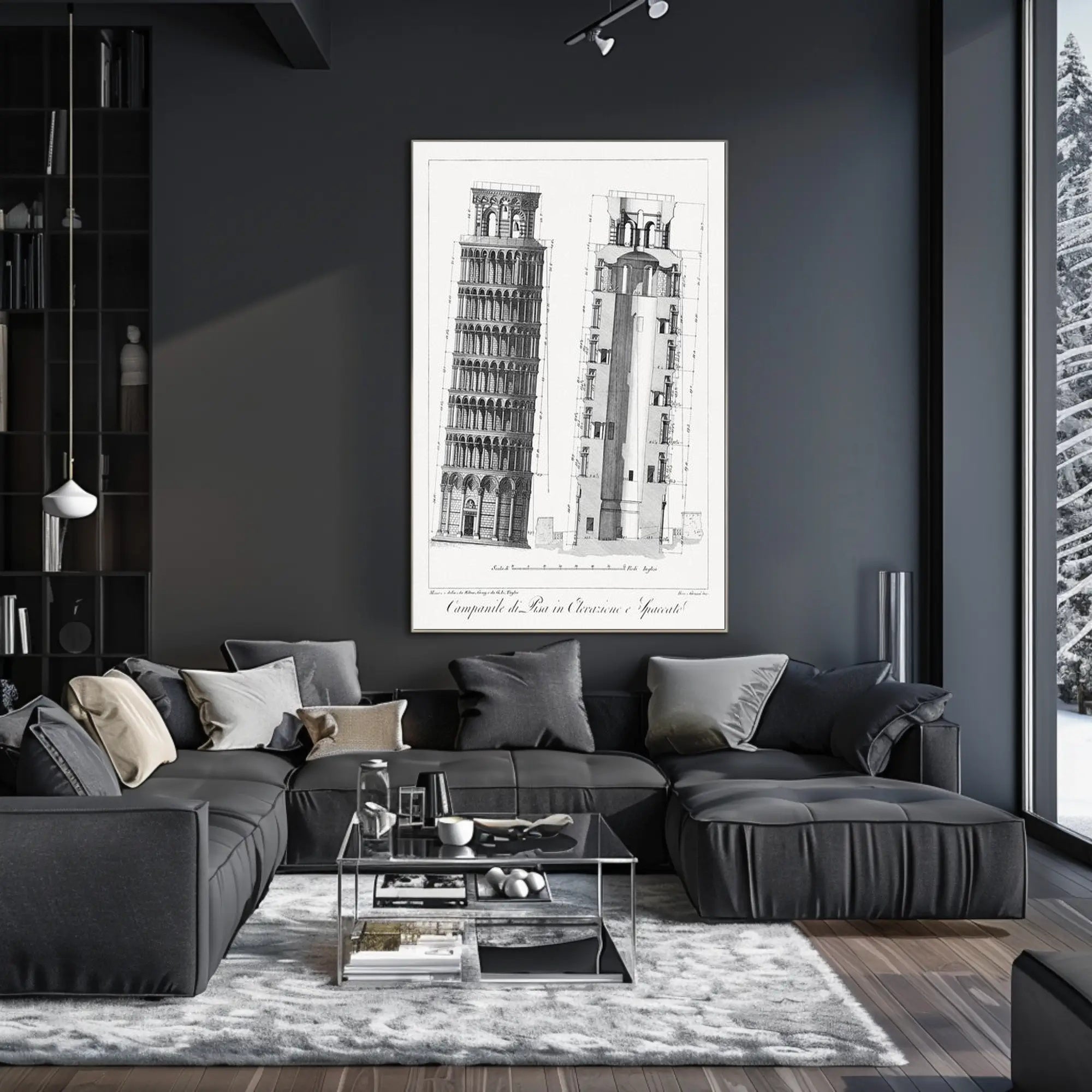 Architectural Diagram of a Leaning Tower Poster PosterGoat