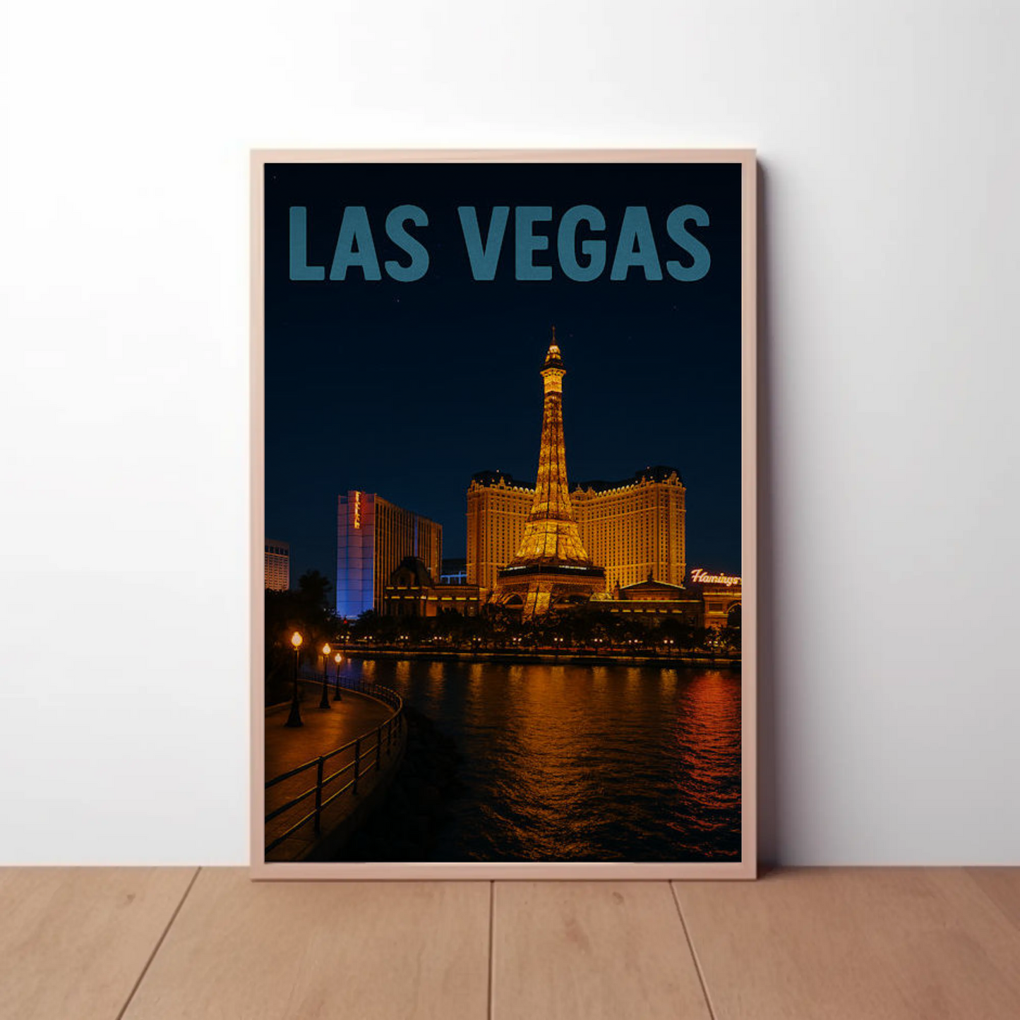Las Vegas Eiffel Tower Hotel Night Lights Poster
