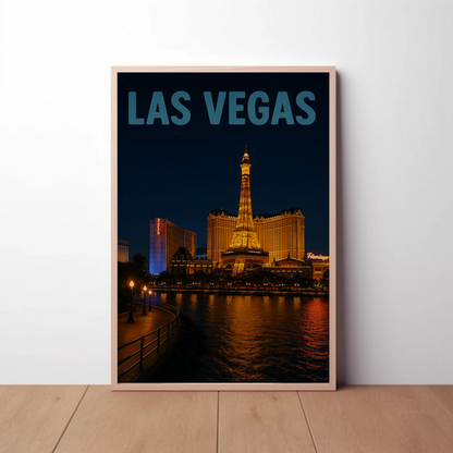 Las Vegas Eiffel Tower Hotel Night Lights Poster