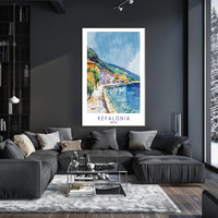 Kefalonia Coastal Charm in Watercolor Travel Poster PosterGoat