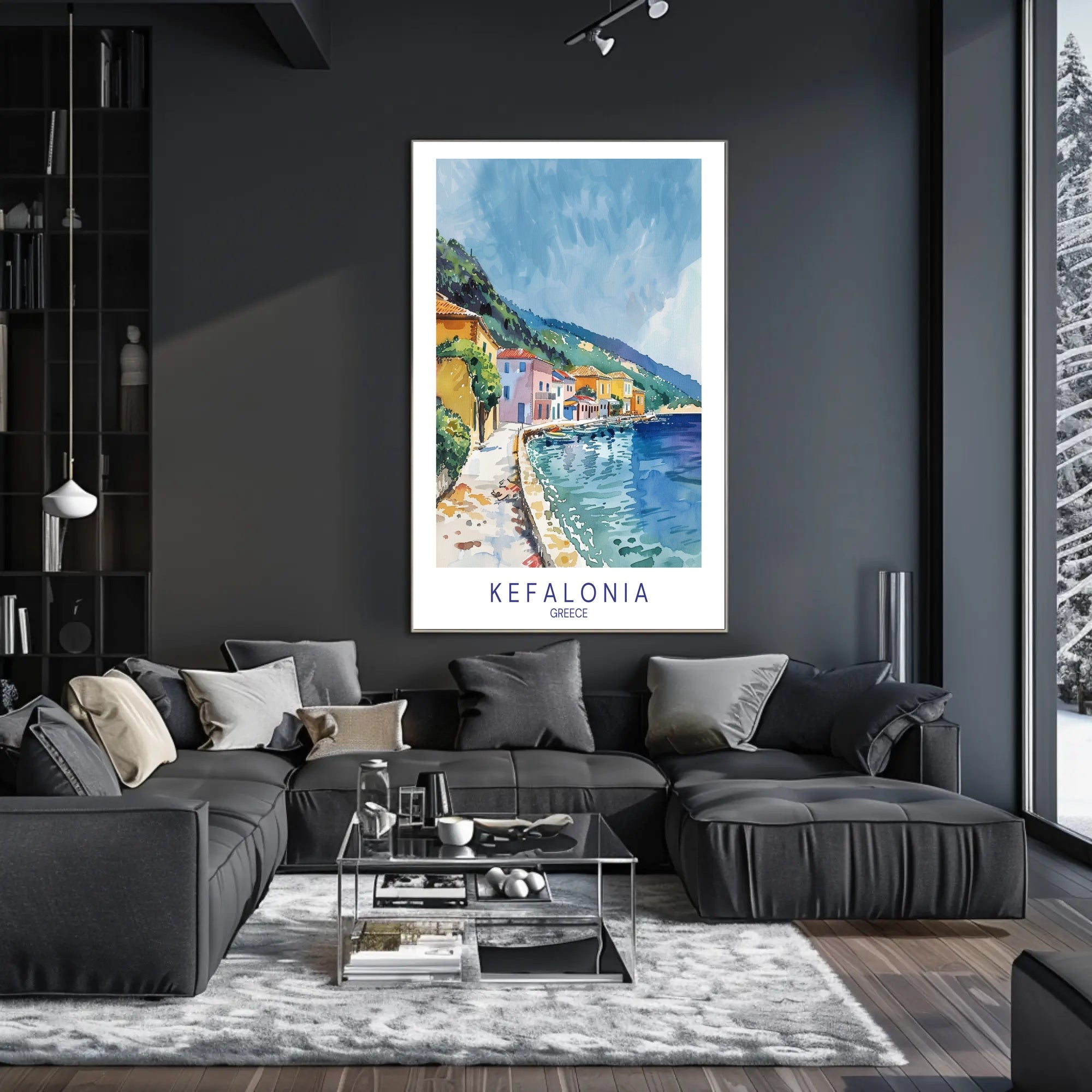 Kefalonia Coastal Charm in Watercolor Travel Poster PosterGoat