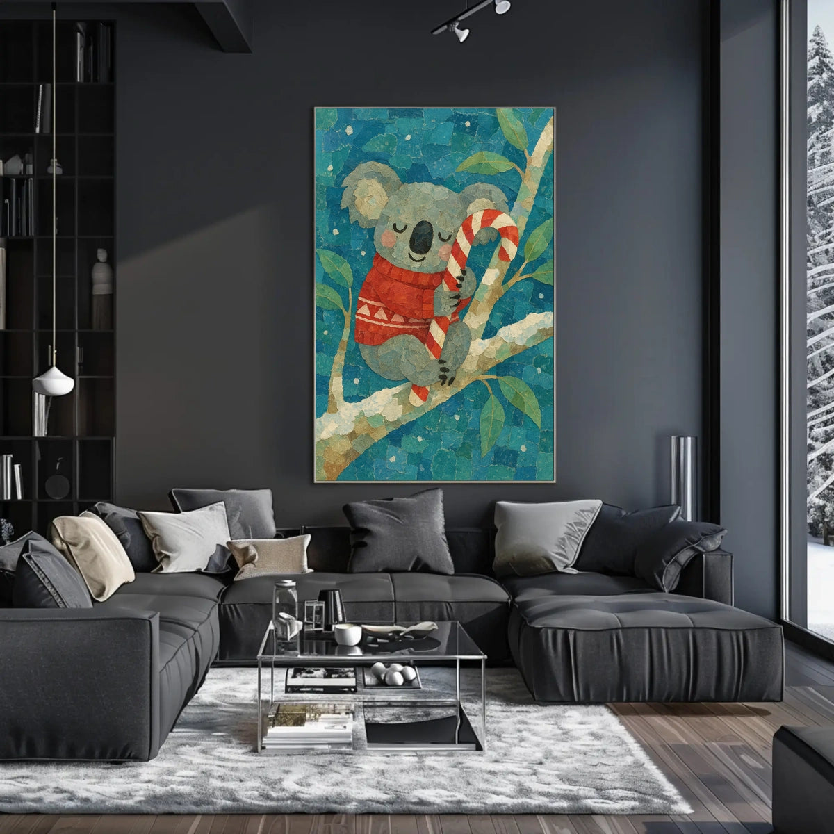 Cozy Koala with Candy Cane Poster