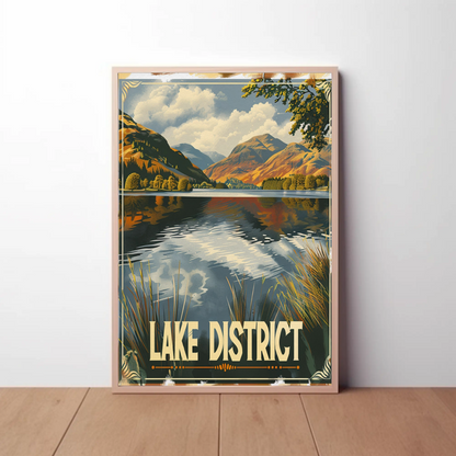 Lake District Autumn Reflection Mountain Scene Travel Poster