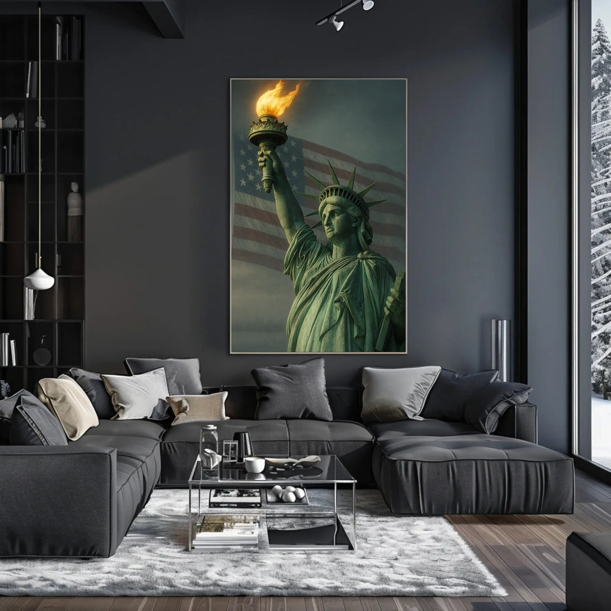 The Statue of Liberty and the American Flag Poster