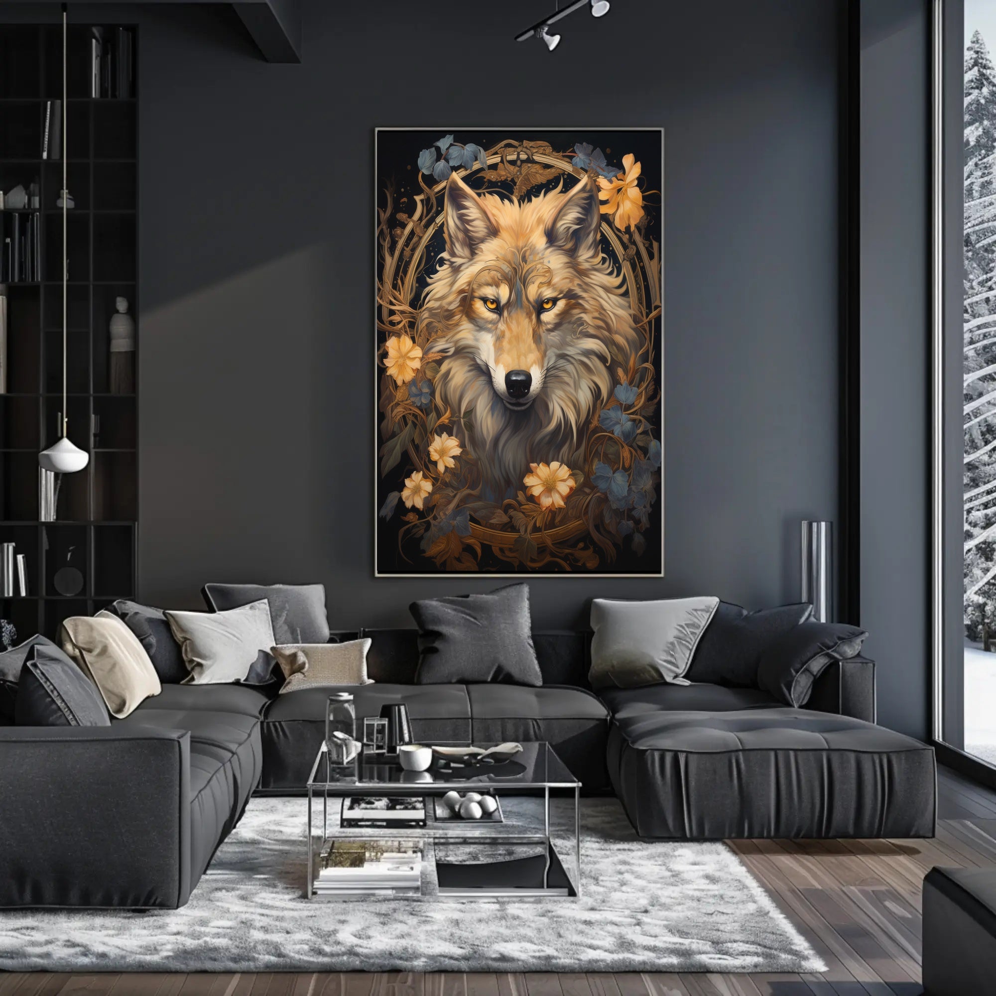 Mystic Wolf Floral Fantasy Animal Poster