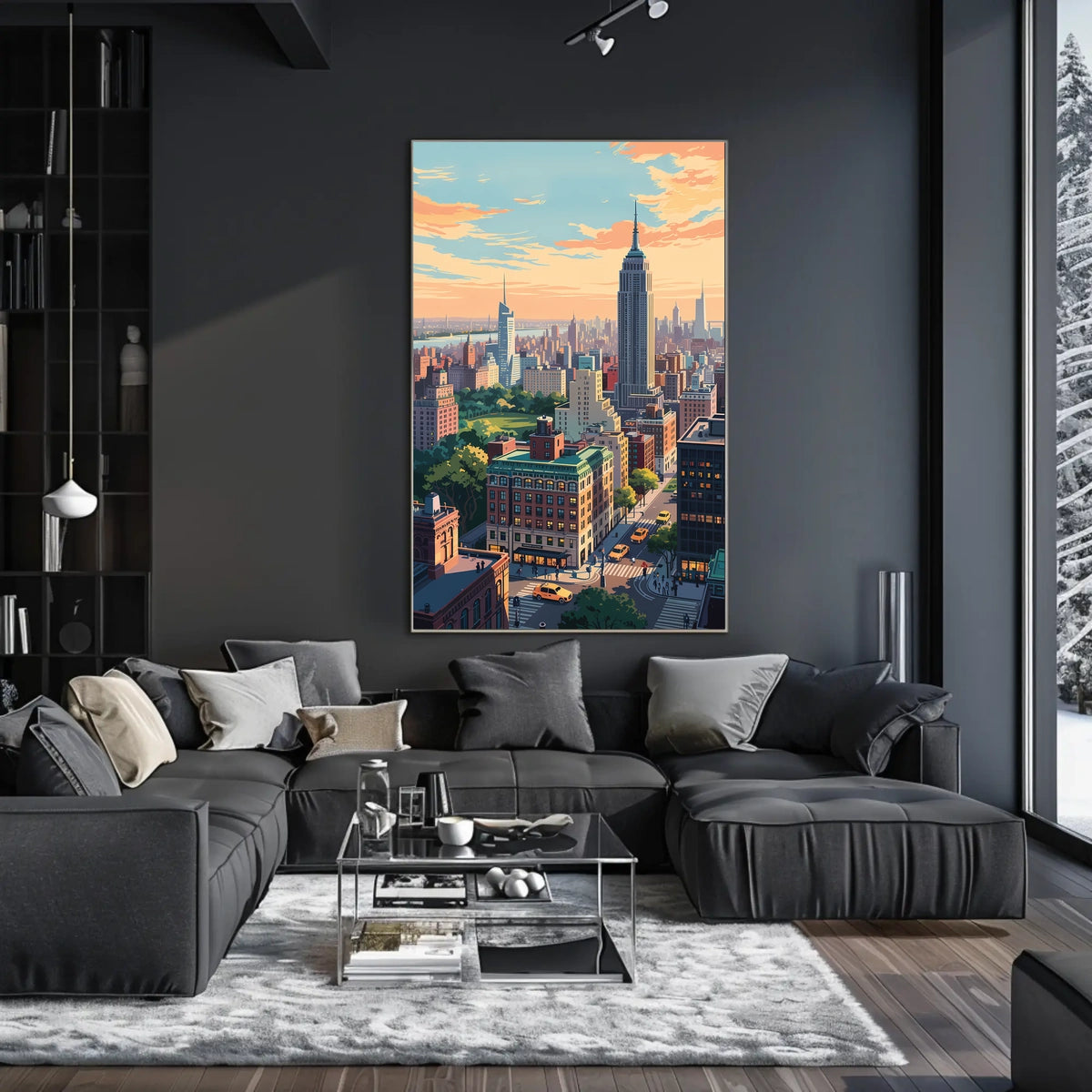 New York Sunset Cityscape Skyline Poster Modern Wall Art