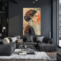 Elegant Woman's Profile with Floral Elements - Artistic Poster