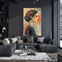 Elegant Woman's Profile with Floral Elements - Artistic Poster