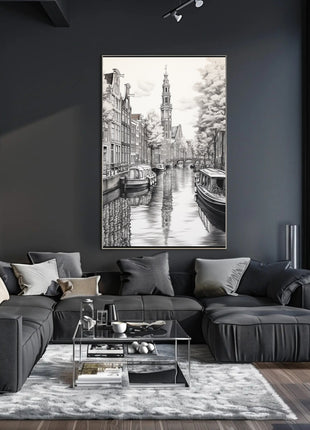 Amsterdam Canal Scene Vintage Illustration Travel Poster