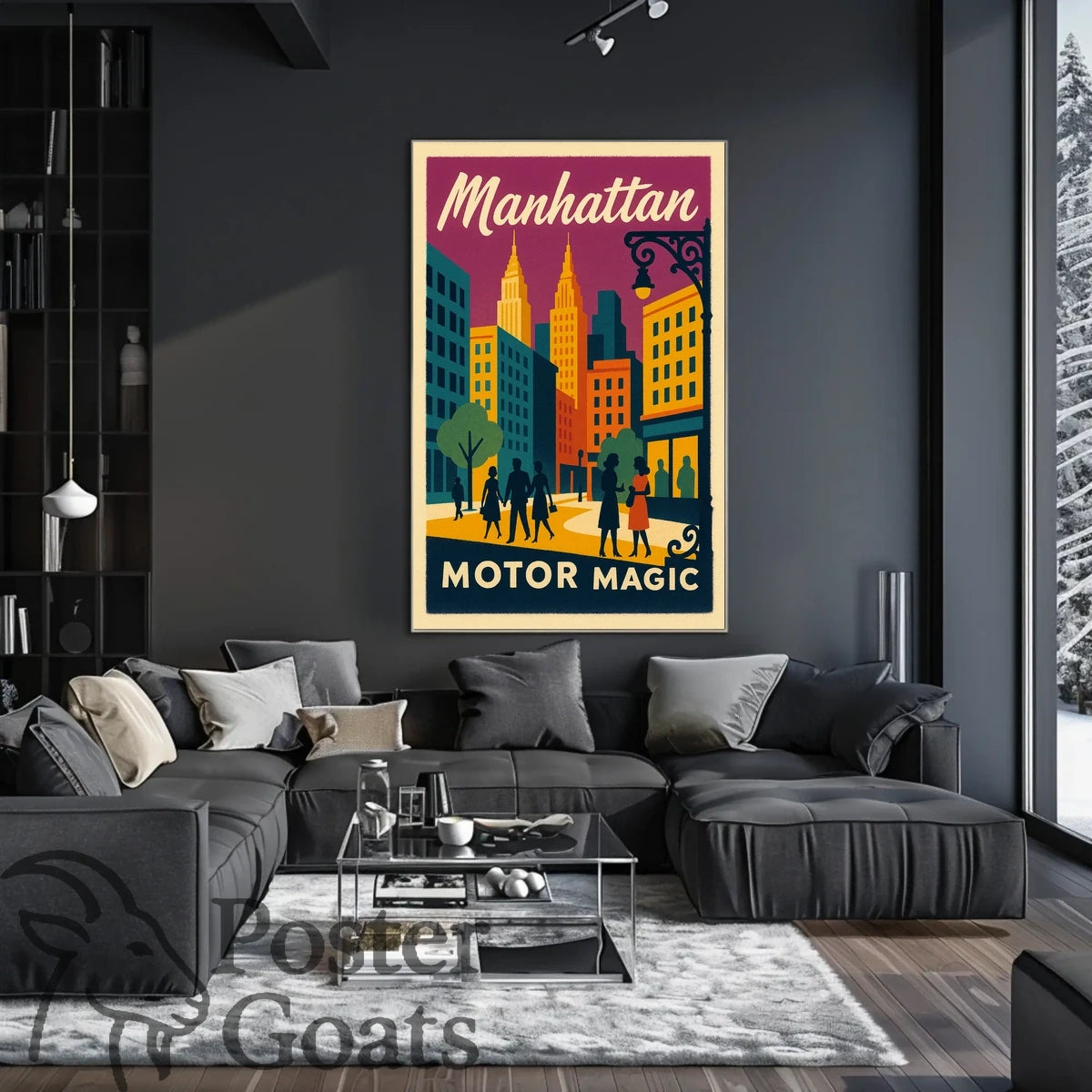 Manhattan's Retro Vibe: Vintage Urban Cityscape Travel Poster