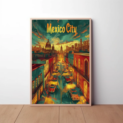 Mexico City Sunset Modern Skyline Travel Poster