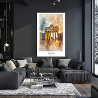 Brandenburg Gate Watercolor Art in Berlin Urban Cityscape Poster PosterGoat