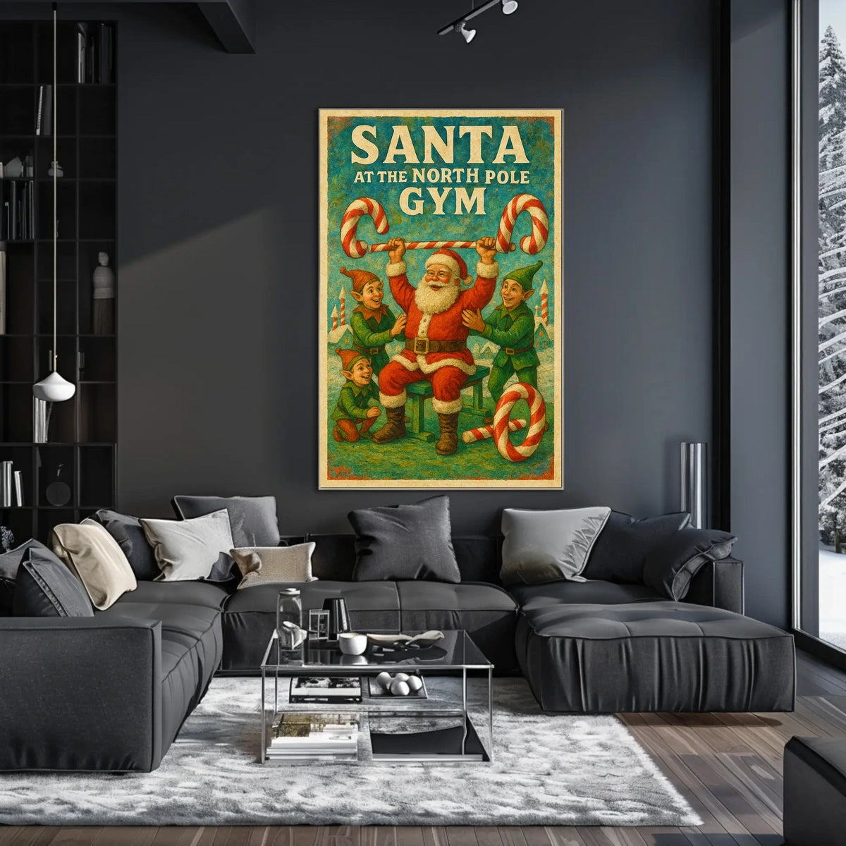 Santa's Whimsical Workout Festive Pop Culture Poster