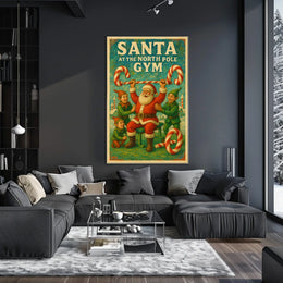 Santa's Whimsical Workout Festive Pop Culture Poster