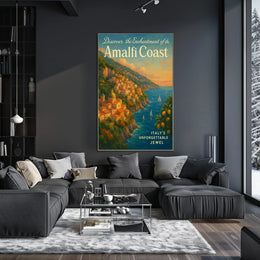 Amalfi Coast Vintage Travel Poster: Enchanting Seaside Escape