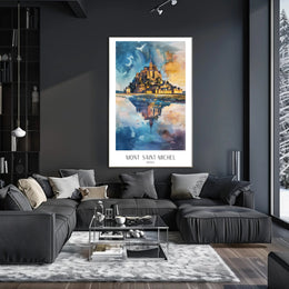 Mont Saint-Michel Painting: Vivid Watercolor Travel Poster PosterGoat