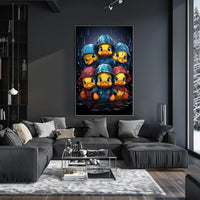 Playful Ducks in Raincoats Whimsical Art Poster