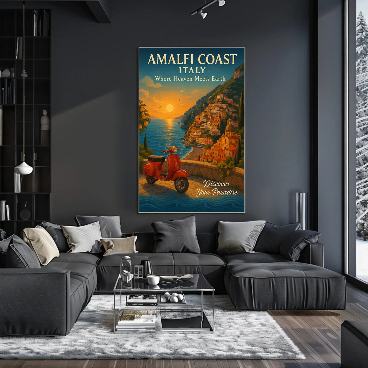 Amalfi Coast Sunset Vintage Travel Poster Art
