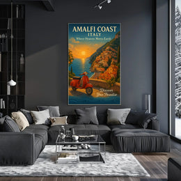 Amalfi Coast Sunset Vintage Travel Poster Art