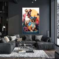 Bulldog Duo Tropical Adventure Poster for Pet Lovers