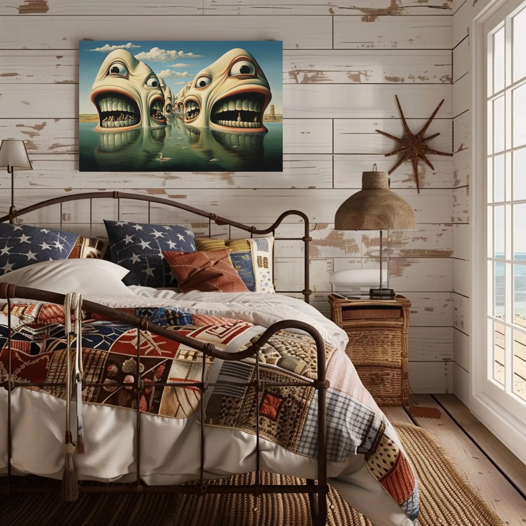 Surreal Faces in Water Abstract Artistic Poster