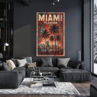 Miami Retro Vibes Vintage Cityscape Travel Art Deco Coastal Nostalgic Urban Sunset Poster