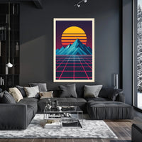 Retro-Futuristic Synthwave Mountain Landscape Futuristic Sci-Fi Poster