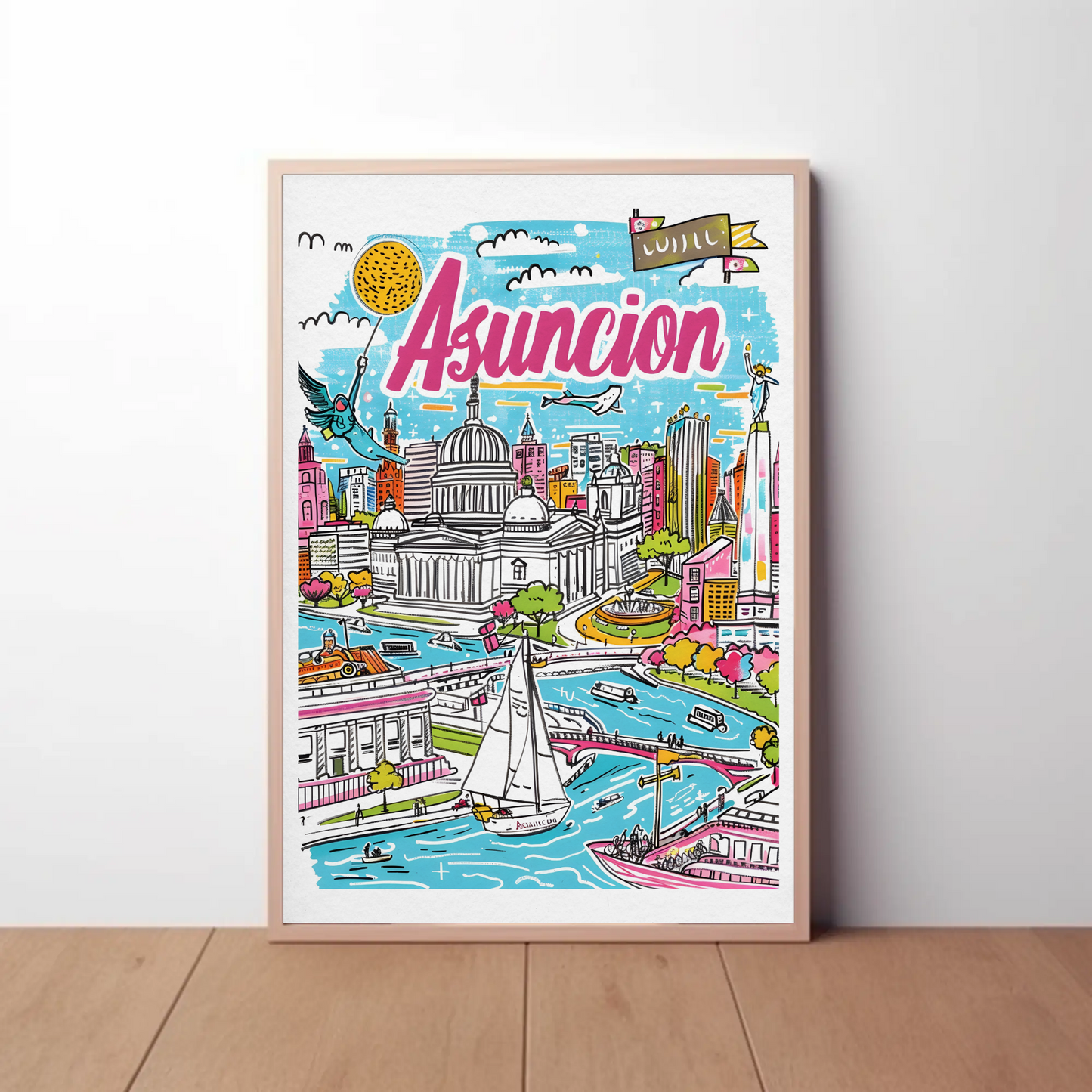 Asuncion Paraguay Vibrant Cityscape and Waterways Travel Poster
