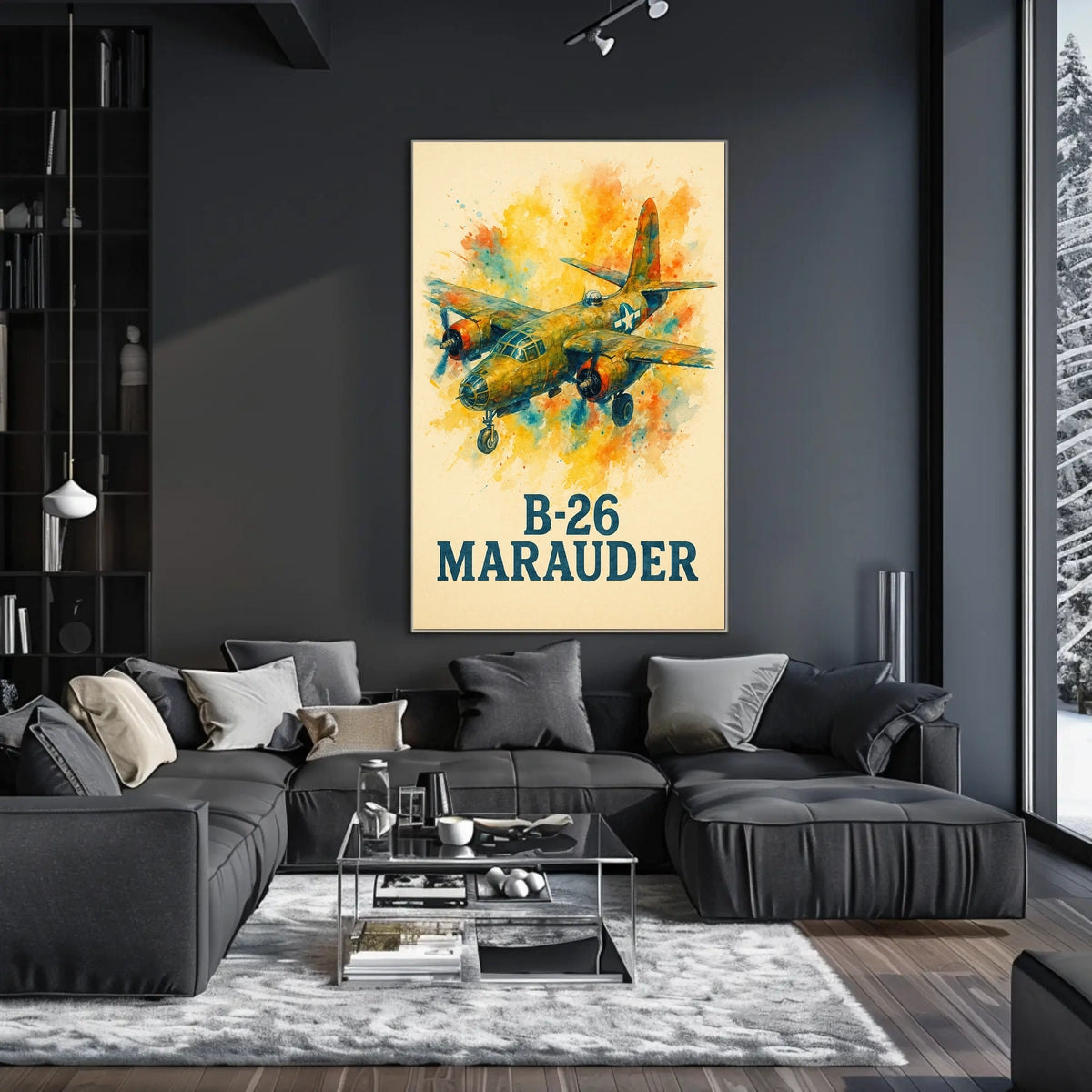 B-26 Marauder WWII Patriotic Watercolor Art Poster