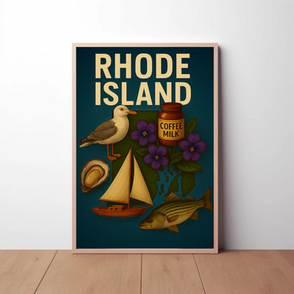 Rhode Island Icons Coffee Milk Sailboat State Pride Travel Poster Travel Poster