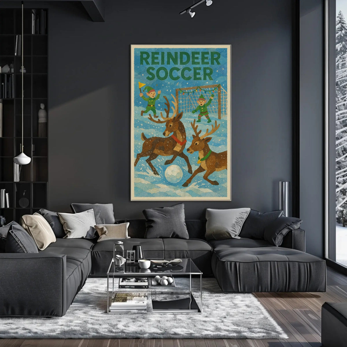Reindeer Soccer Festive Fantasy Art Poster