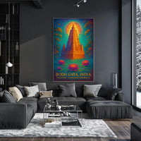 Bodh Gaya Spiritual Enlightenment Poster with Lotus Flowers