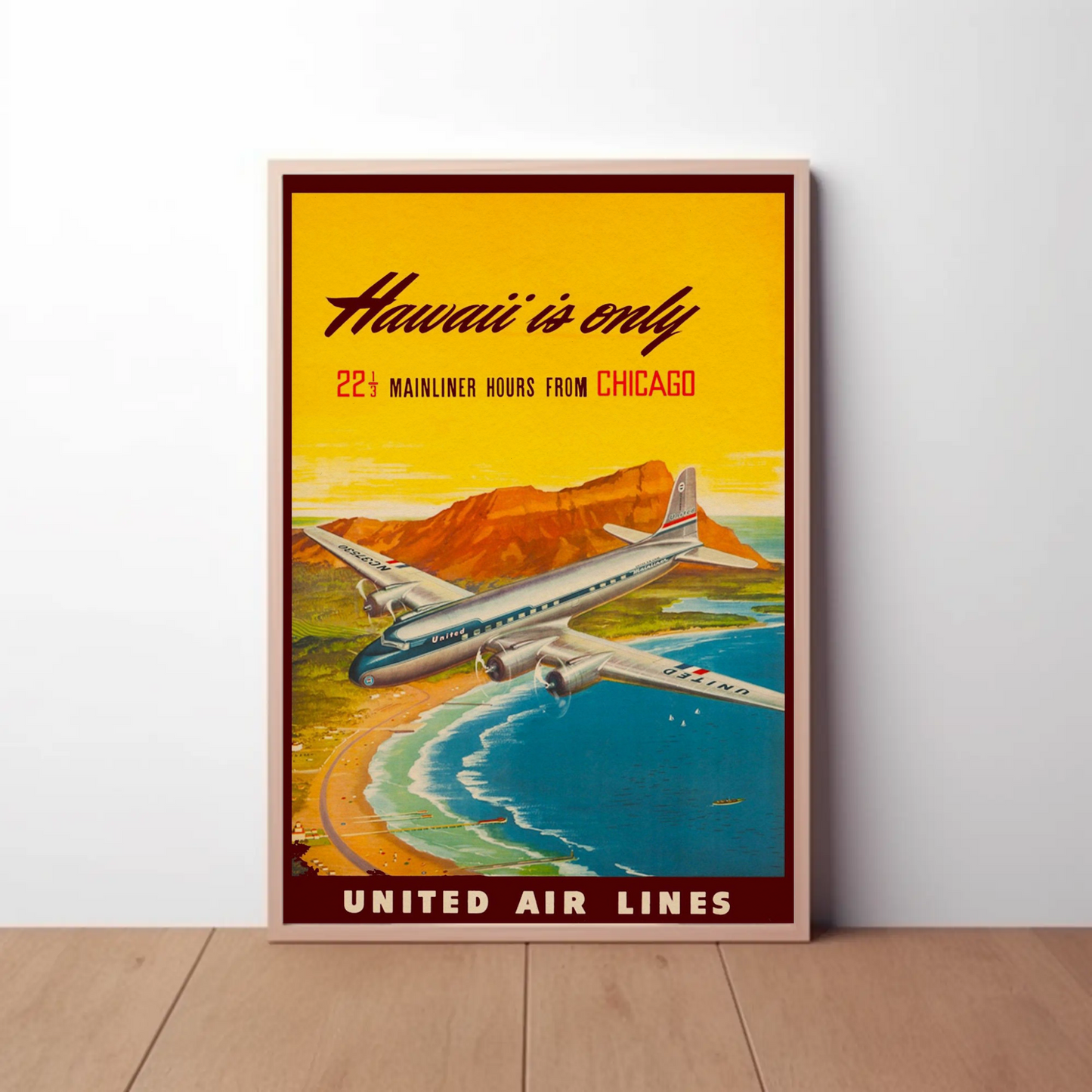 Hawaii United Chicago Flight Scenic Travel Poster
