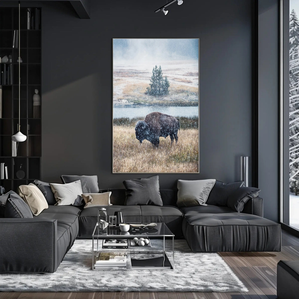 Majestic Bison In Snowfall Poster