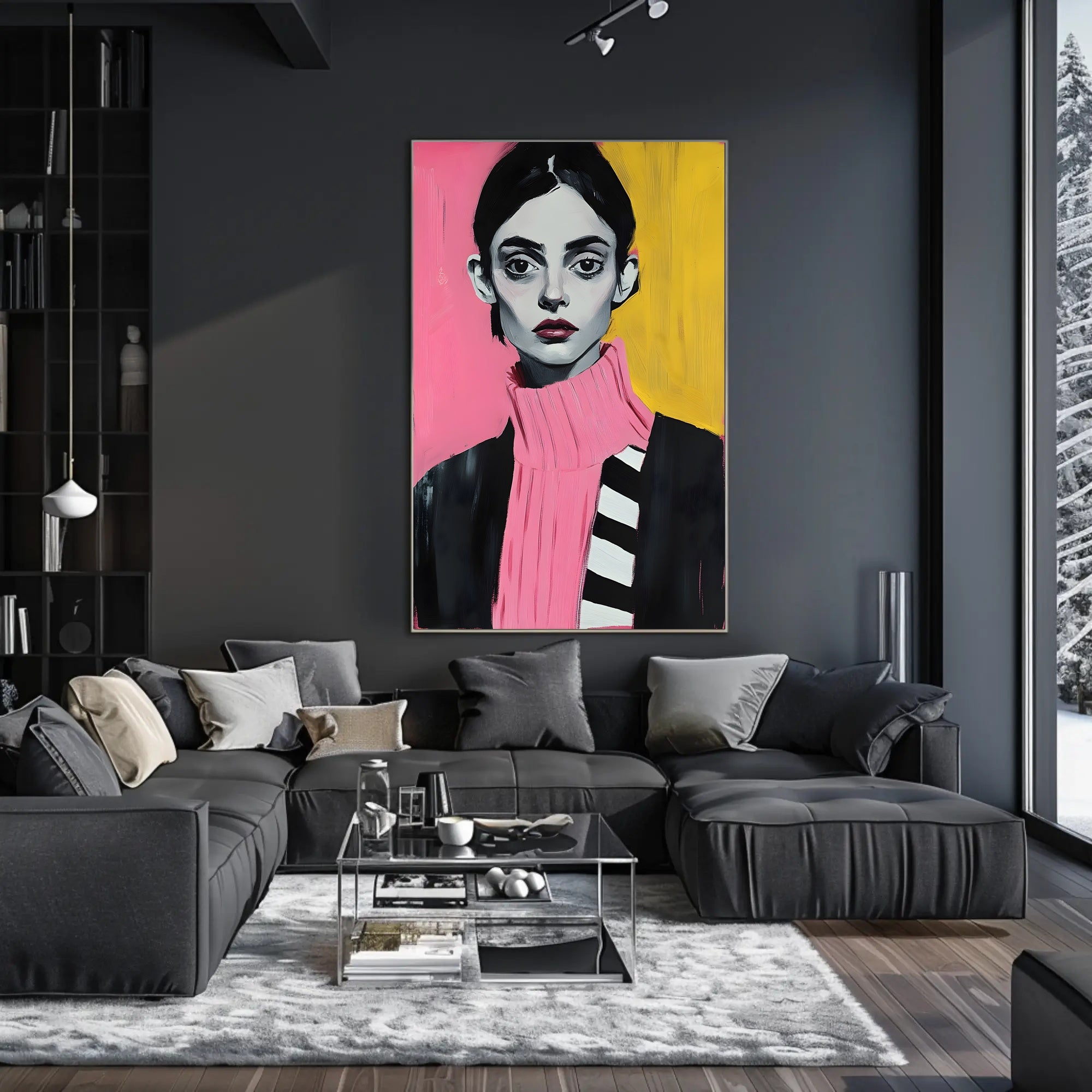 Vibrant Portrait Poster Modern Pink And Yellow Print