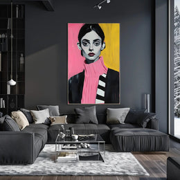 Vibrant Portrait Poster Modern Pink And Yellow Print