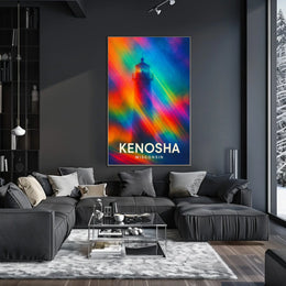 Lighthouse Dreamscape: Vibrant Kenosha Abstract Art Poster