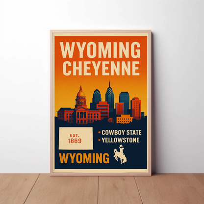 Wyoming Cheyenne Cowboy State Capitol Yellowstone Sunset Travel Poster