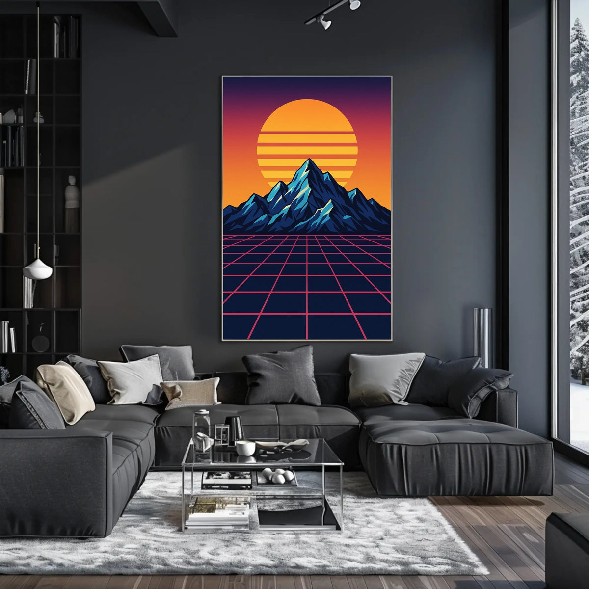 Retro-Futuristic Synthwave Sunset Art Print - Futuristic Sci-Fi Poster