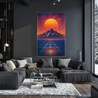 Surreal Landscape with Orange Sun: Abstract or Artistic Poster