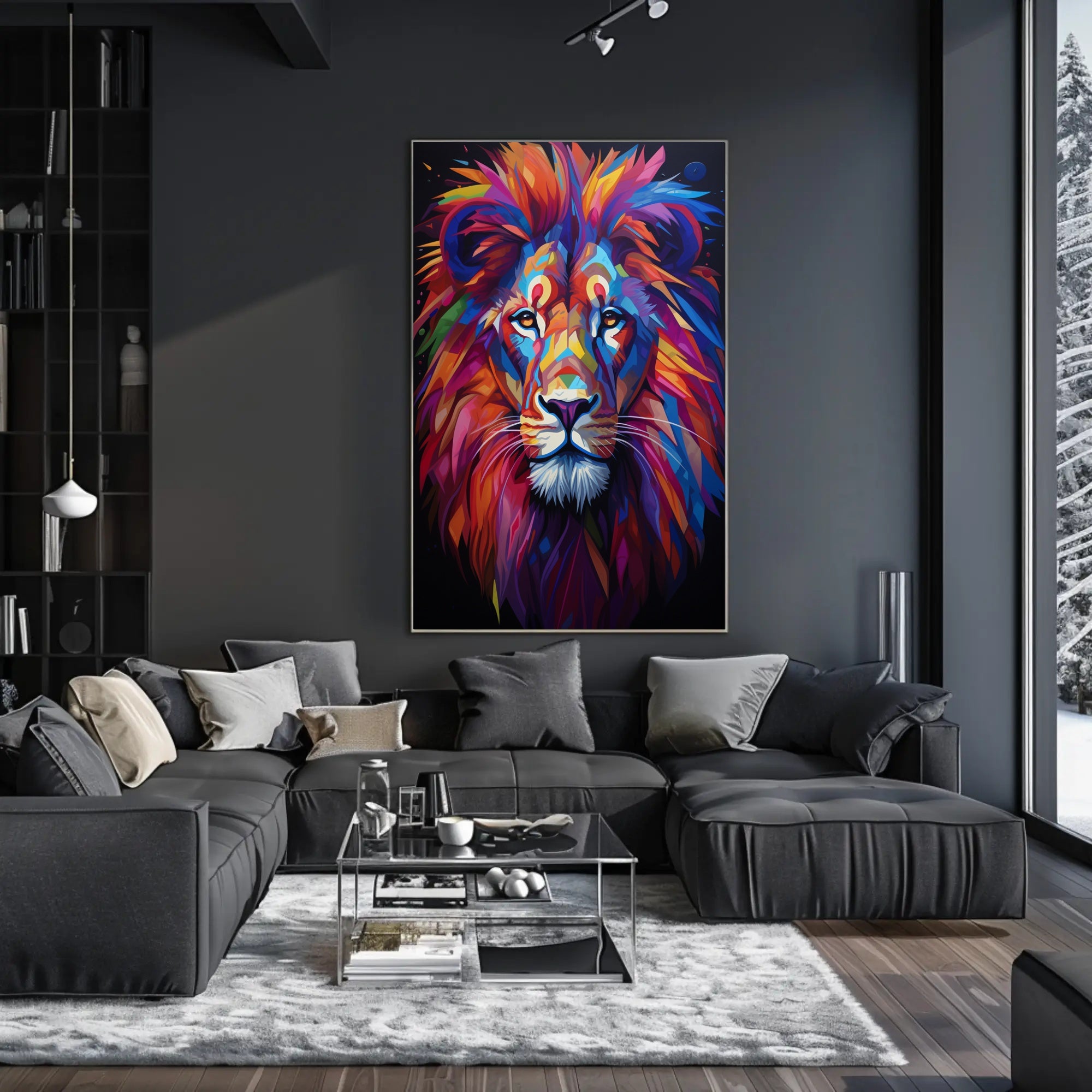 Bold Modern Lion Art Poster with Abstract, Artistic Flair