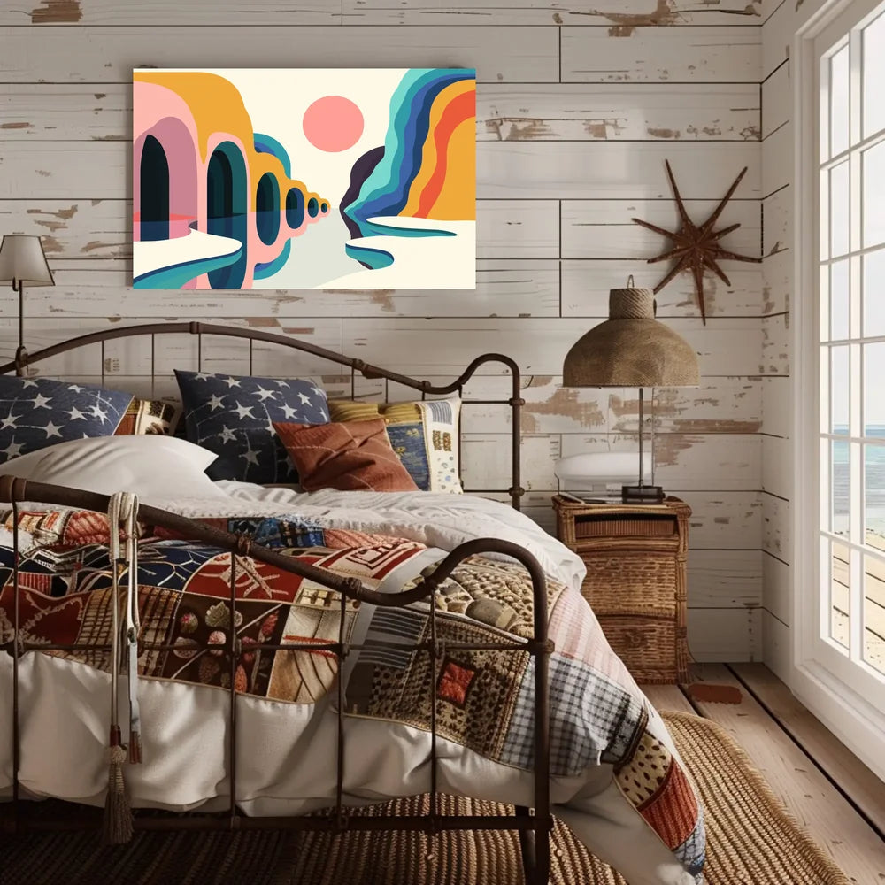 Vibrant Abstract Landscape Poster with Surreal Caves