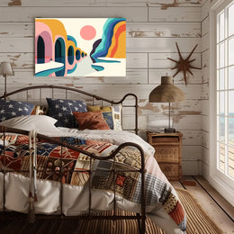 Vibrant Abstract Landscape Poster with Surreal Caves