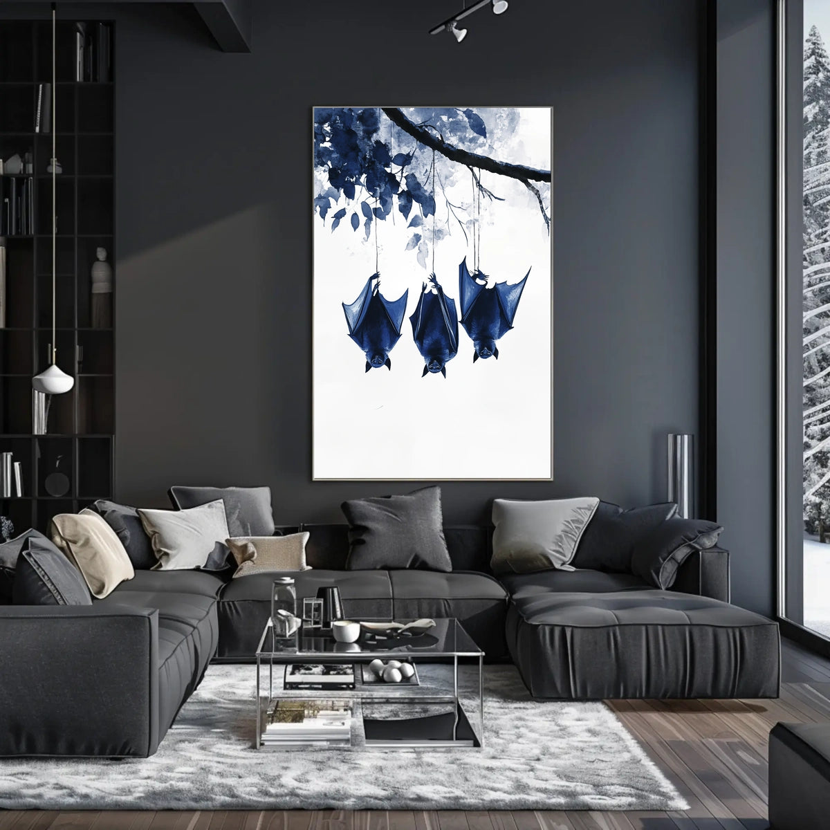 Bats in Nature Watercolor Monochrome Tranquility Poster