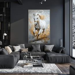 Majestic Galloping White Horse Abstract Artistic Poster
