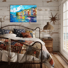 Mediterranean Coastal Town Vibrant Harbor Scene Poster