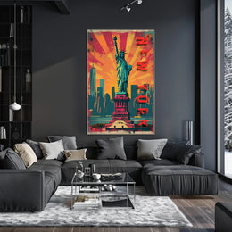 Statue of Liberty Energetic Urban Cityscape Travel Poster