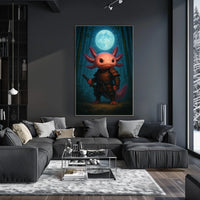 Samurai Axolotl Under The Moon Poster