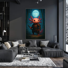 Samurai Axolotl Under The Moon Poster